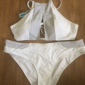Cupshe White and Black Stripe Halter Bikini Set